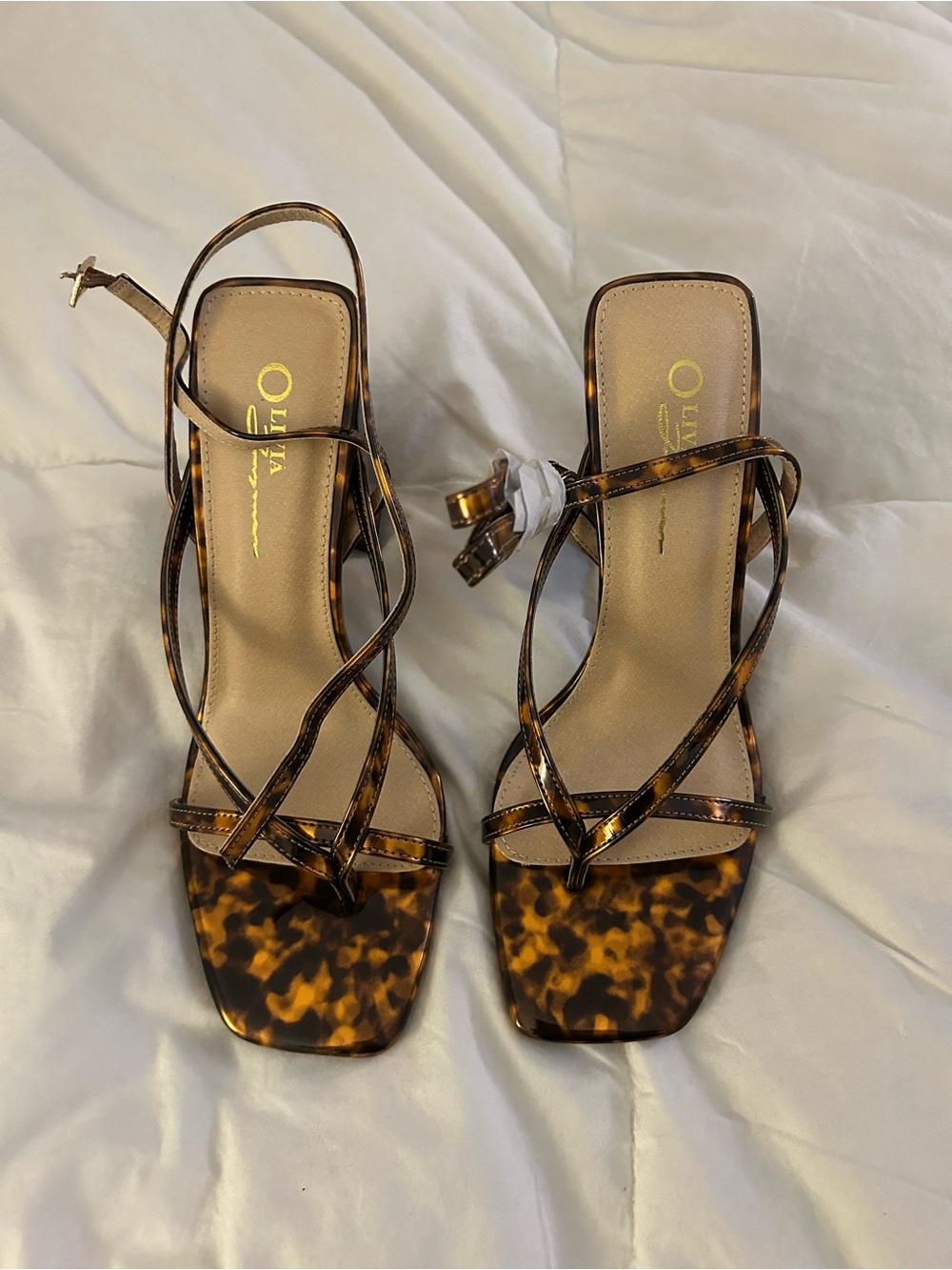 Olivia Miller Tortoiseshell Strappy Square-Toe Heels